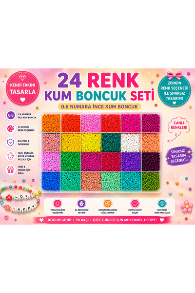 uniquehobby 24 Bölmeli Kutu Eşliğinde 06 Kum Boncuk Takı Yapım Seti Elişi Hob...