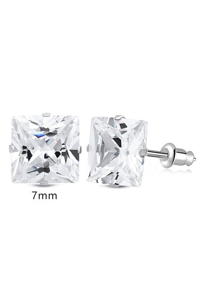 Choice diameter 7mm 2pcs 2 Stylish Stainless Steel 4 Claw Square Cubic Zircon...
