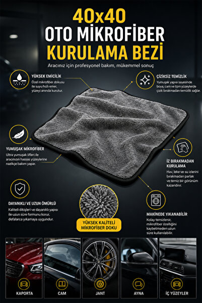 Fine Clean ( 1 Adet ) Mikrofiber Araba Yıkama Oto Kurulama Bezi 40*40
