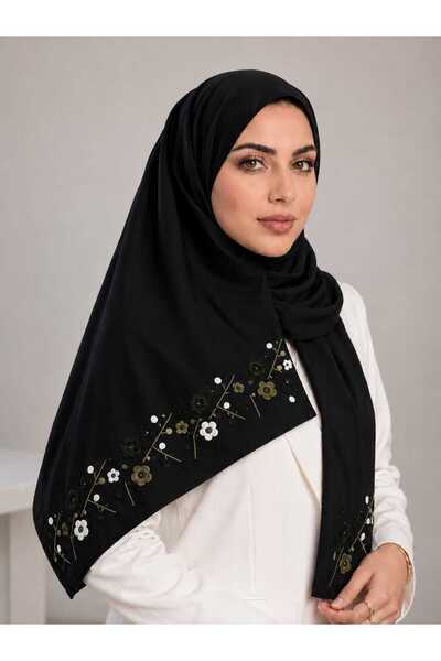 Veil Designer طرحة بوال ورد و اغصان قماش ياباني بتطريز علي طرفين الطرحه الوان...