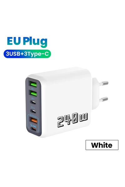 choice2 شاحن أبيض أوروبي 240 واط بـ 6 منافذ USB-C PD، شحن فائق السرعة PD3.0، ...