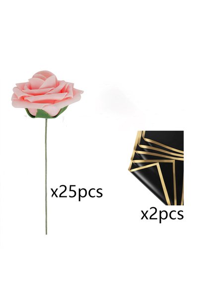 Choice1 مجموعة من 25 وردة حمراء وردية اصطناعية للزينة، زهور PE وهمية لحفلات ا...