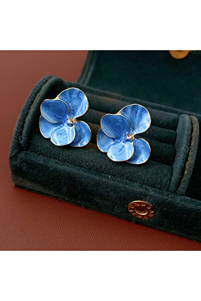 Choice blue earings Vintage Blue Dripping Oil Flower Stud Earings for Women I...