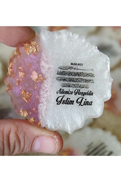 ErenAksesuar Epoksi Magnet 10 Adet Pembe Içine Altın Parçacıklı Sedefli Inci ...