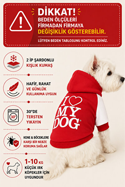 DOGİ&DOG Small Breed Love My Dog Red Dog Outfit Dog Sweati Cat Outfit (1-10kg)