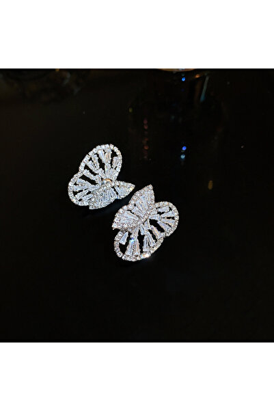 Choice Butterfly A Pair of Two-wear Zircon Butterfly Stud Earrings Sweet Exqu...