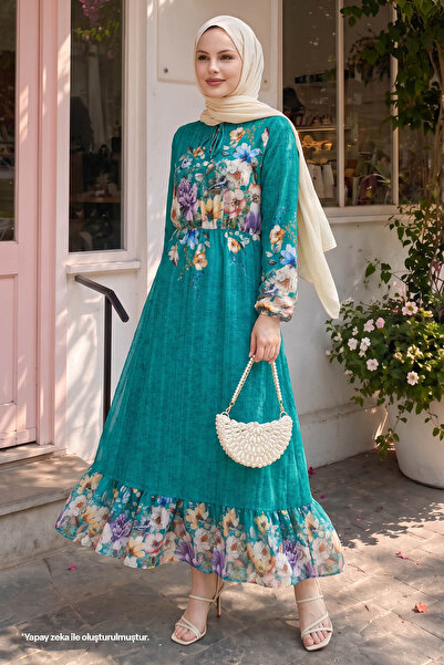 InStyle Rochie din șifon Yoryo din Jacquard Floral - Verde apă