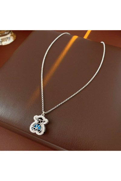 Choice Necklace 1/2 Pcs Titanium Steel Blue Zircon Hollow Bear Pendant Neckla...