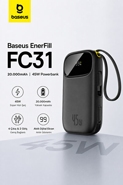 Baseus EnerFill FC31 Dijital Ekranlı Hızlı Şarj Powerbank Dahili Çift USB-C K...