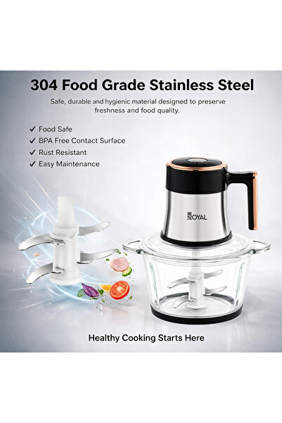 Royal Appliances خلاط طعام كهربائي رويال 3 لتر، محرك 400 واط، 4 شفرات من الفولاذ المقاوم للصدأ، تحكم بسرعتين، وعاء زجاجي شفاف، حماية من الحرارة الزائدة للحوم والخضروات والمكسرات والتوابل RA-CHG-312