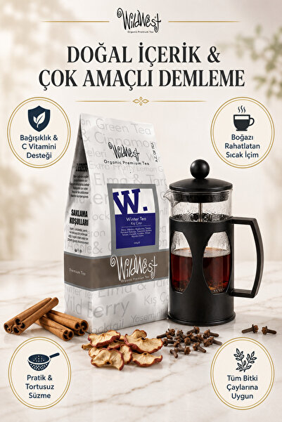 WildWest Doğal Kış Çayı & French Press Seti - Bitki Çayı Demleme Hediye Paketi