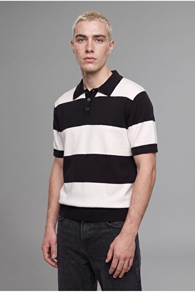 DeFacto Relax Fit Striped Embroidered Short Sleeve Polo Knitwear T-Shirt H667...