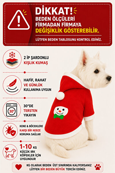 DOGİ&DOG Küçük Irk Laughing Snowman Yılbaşı Kedi Köpek Kıyafeti Sweati (1-10 KG)