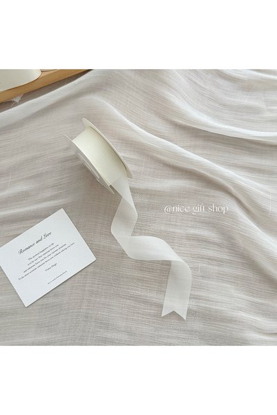 Choice 1pc Beige 1pc Genuine Silk Ribbon, Semi-Transparent Chiffon Satin Ribb...