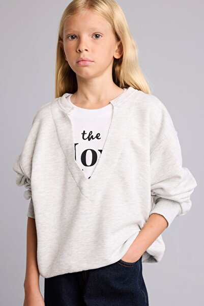 DeFacto Relax Fit V-Neck Long Sleeve Sweatshirt Girls I3418A826Au