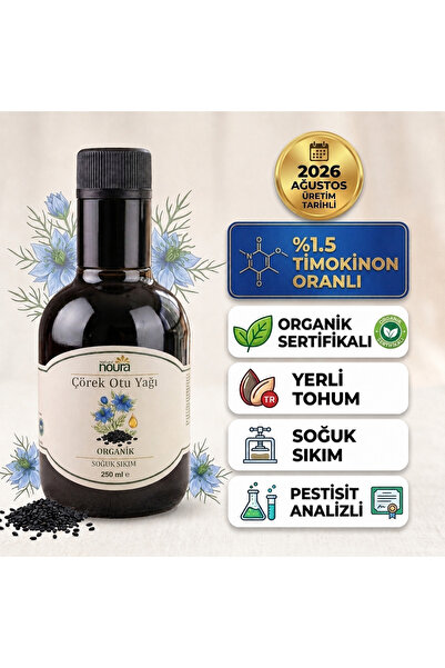 Noura Natural Organik Çörekotu Yağı 250 ml (1.5 Timokinon) - %100 Doğal -Soğu...