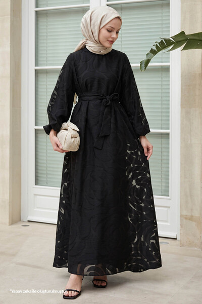 InStyle Black Dress with Tulle Balloon Sleeves
