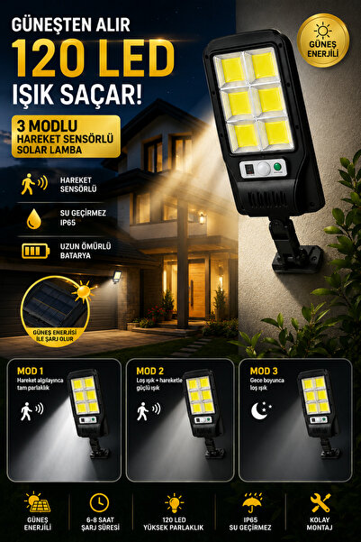 House Bird Solar Güneş Enerjili 120 LED Hareket Sensörlü 3 Modlu IP65 Dış Mek...