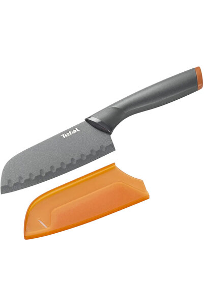 TEFAL Cutit Santoku Fresh Kitchen K1220114, 12 cm (Negru/Portocaliu)