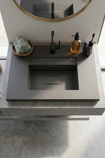 RealStone Flatstone Etajerli Granit Lavabo 100*50 cm Antrasit