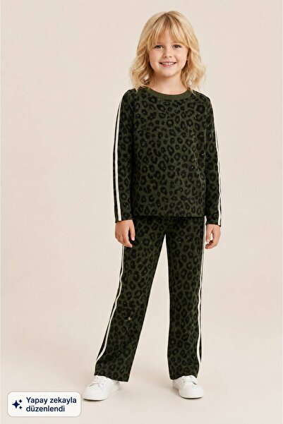 My Kids Wear Girl's Stone Detailed Wide Leg Knitwear Two-Piece Set – Side Str...