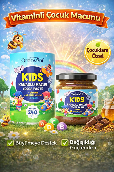 Ordovital Vitaminli Kakaolu Çocuk Macunu 240 GR | Arı Sütü, Bal ve Pekmez İçe...
