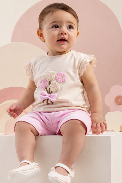Rocha Baby Floral Embroidery and Ruffle Detail Baby Girl Summer Set