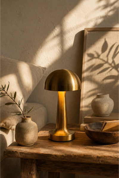 House Bird Mantar Model Retro Masa Lambası Gold Altın Renkli Şarjlı Dekoratif...
