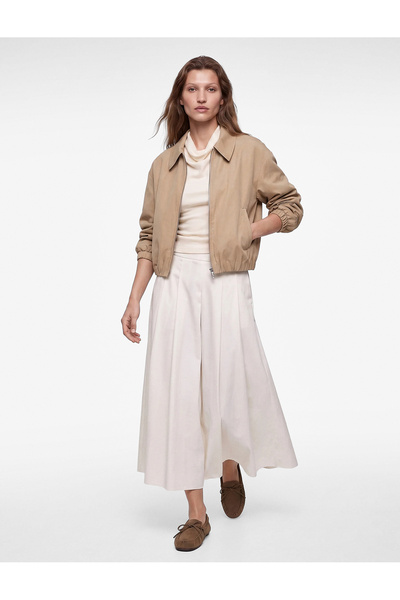 Koton Cotton A-Line Midi Skirt with Pleated Detail