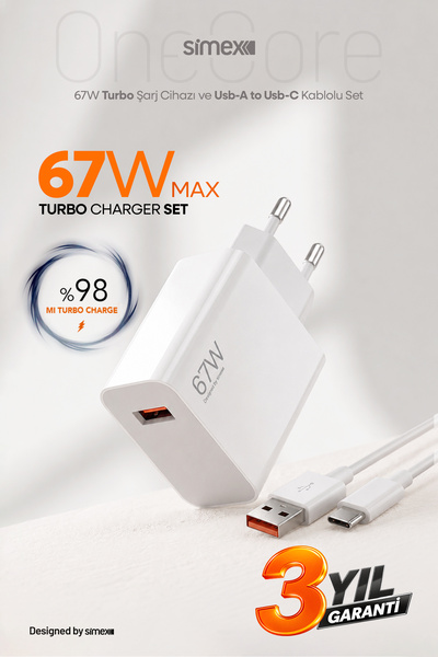 Simex Xiaomi 67W Turbo Hızlı Şarj Seti Güç Adaptörü Başlığı Aleti Redmi Note ...