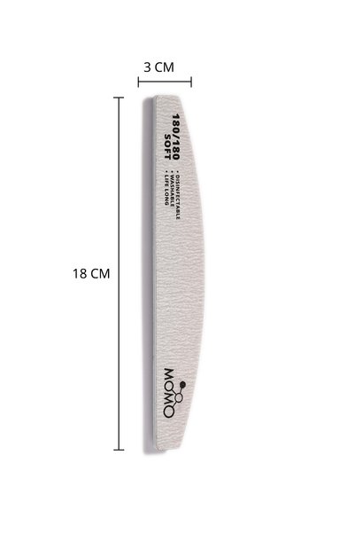 MOMO professional Prosthetic Nail Paper File, 180/180 Half Moon Gray Nail File