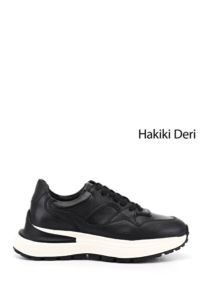 GÖNDERİ(R) Men's Black Lace-Up Genuine Leather Comfort Sneaker