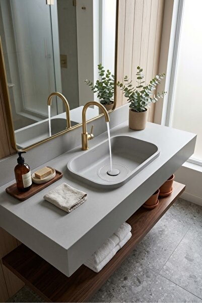 RealStone Pure Etajerli Granit Lavabo 100*50 cm Beyaz