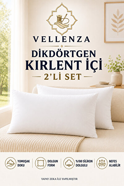 Vellenza 2'li Premium Dikdörtgen Kırlent İçi %100 Saf Silikon Elyaf Dolgulu Y...