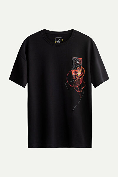 KAFT Tricou negru oversize/relax pentru bărbați - 100% bumbac |   Zgomot