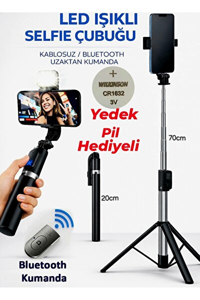 sa-na port Led Işıklı tripot ve Selfie Çubuğu Bluetooth Kumandalı Kablosuz Se...