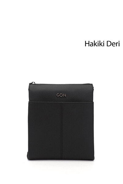 GÖNDERİ(R) SİYAH Gön Hakiki Deri Orta Boy Unisex Omuz Çantası Q3674