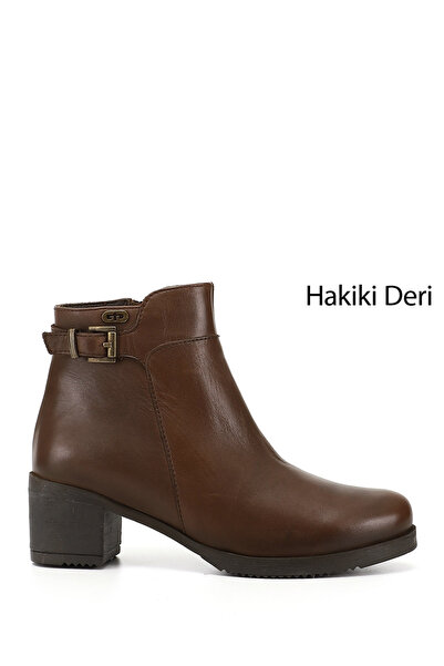 GÖNDERİ(R) Women/Girls Brown Antique Zippered Thick Heeled Genuine Leather Boots
