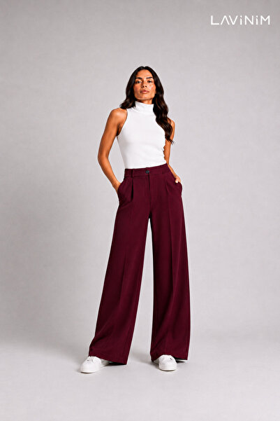 LAVİNİM Palazzo Oversize Orjinal Kesim Bordo Kadın Pantolon