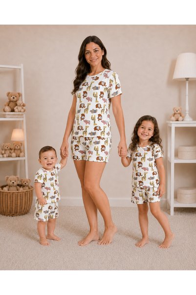 Drop Kids Mother and Child Matching Pajama Set Elephant Pattern Short Sleeve Shorts (SOLD SEPARATELY)