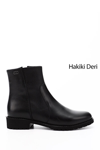 GÖNDERİ(R) Women's Black Floater Zippered Rubber Sole Genuine Leather Boots