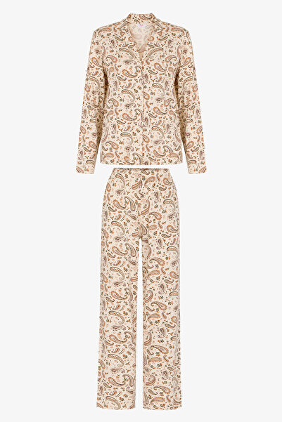 Penti Set de pijamale cu pantaloni și cămașă cu mânecă lungă, cu imprimeu șal...