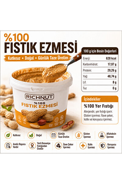 Deva Çiftliği 2 Kg Şekersiz Katkısız %100 Fıstık Ezmesi (2 X 1000 GR)