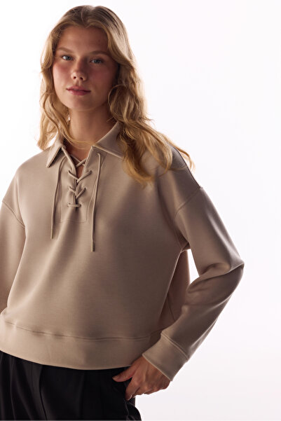 Penti Bej İpeksi Dokunuş Silky Touch Bağcıklı Uzun Kollu Sweatshirt