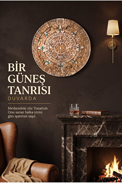 Wotrart Aztek Güneş Taşı Duvar Süsü Bereket Enerji Sembolü Bohem Dekor 38cm