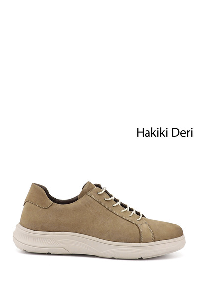 GÖNDERİ(R) Men's Sand Nubuck Lace-Up Genuine Leather Sneaker