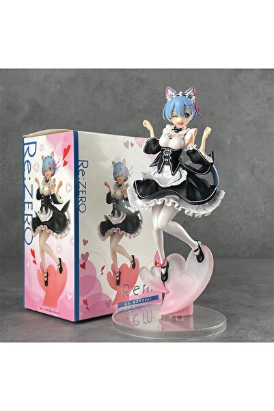 BANDAI 23cm Pink A box set of anime model figurines of Rem's cat-eared scene ...