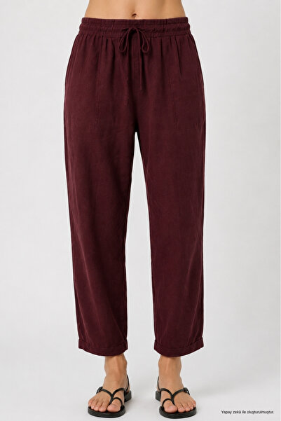 WILD BEE Ženske bordo tkane pantalone u obliku šargarepe sa elastičnim strukom