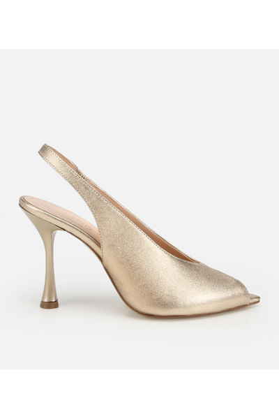 Hotiç Kadın Deri Gold Burnu Açık İnce Topuklu Stiletto