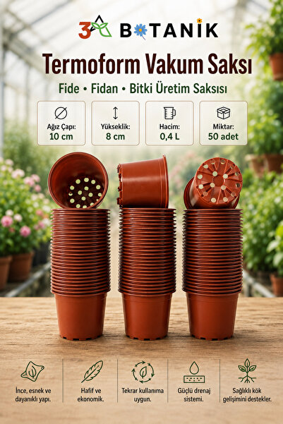3A BOTANİK Termoform Bitki Üretim Saksısı, 10x8 cm 0,4 Litre Fide Fidan Bitki...